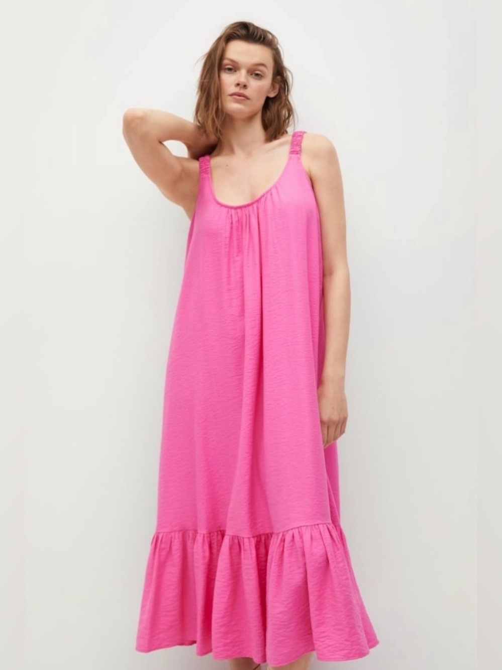 NEW MNG Mango Hot Pink Maxi Summer Dress Women's Small But Runs Like Medium